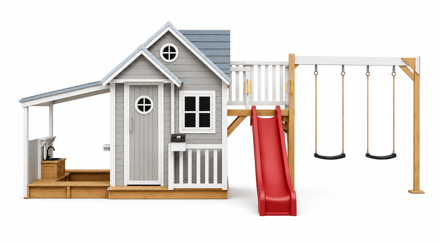 Jolly Shack Cubby House with Mud Kitchen & Swing Set