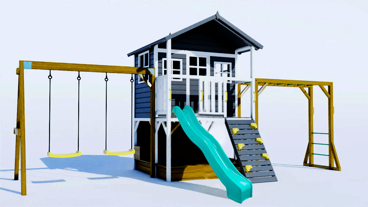 Caboodle Shack with Mud Kitchen, Monkey Bars & Swing Set