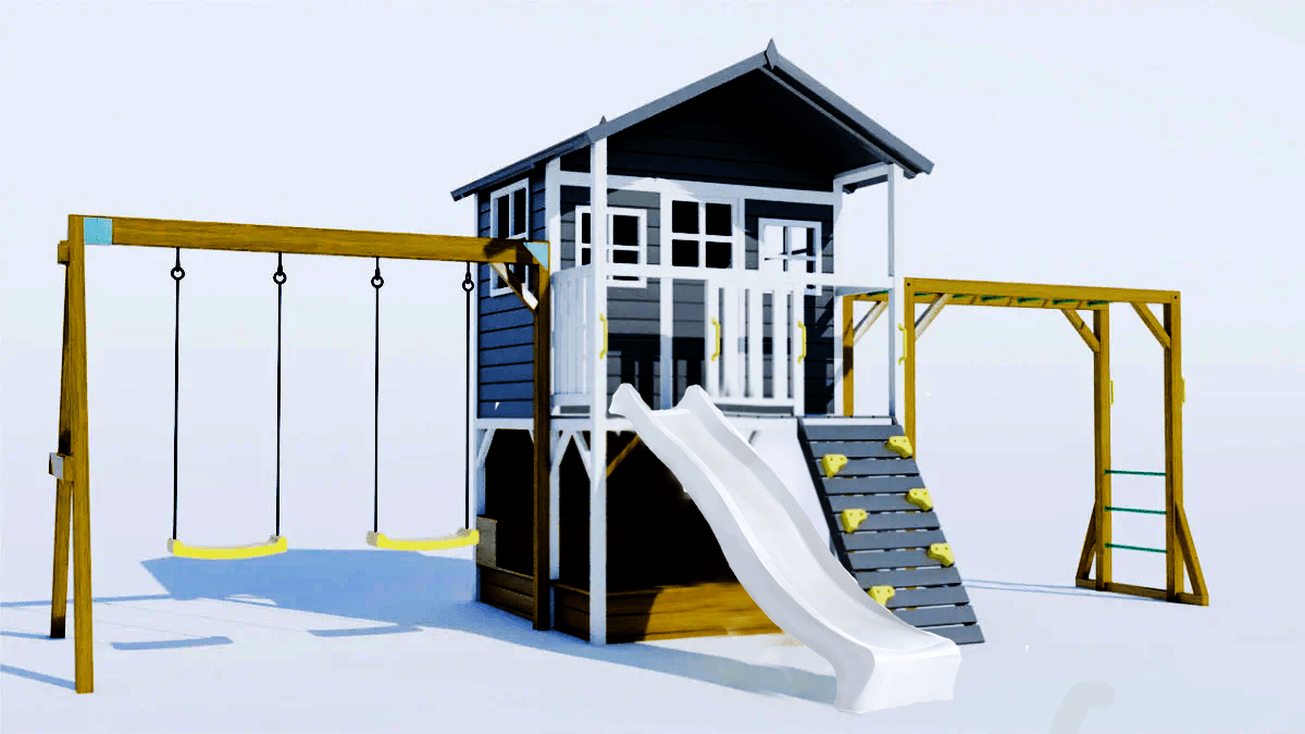 Caboodle Shack with Mud Kitchen, Monkey Bars & Swing Set