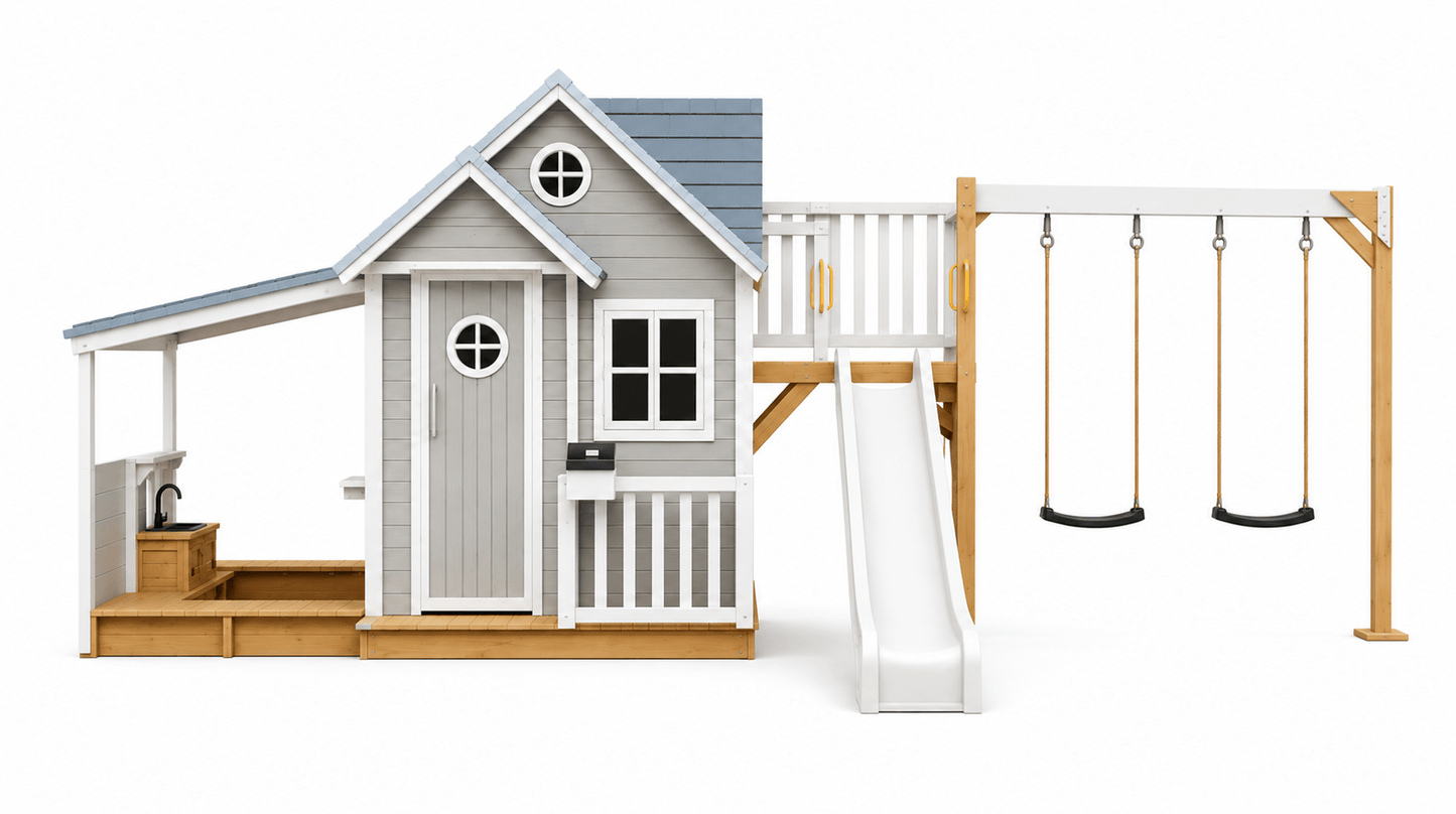 Jolly Shack Cubby House with Mud Kitchen & Swing Set