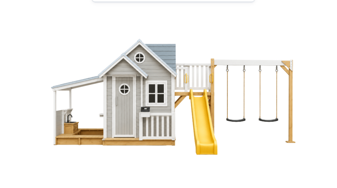 Jolly Shack Cubby House with Mud Kitchen & Swing Set