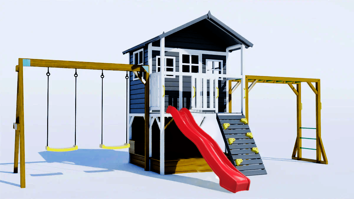 Caboodle Shack with Mud Kitchen, Monkey Bars & Swing Set