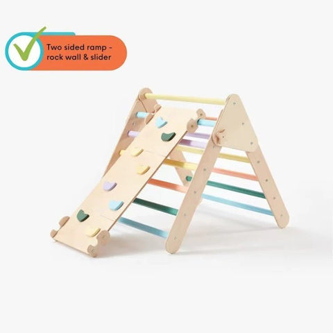 Foldable Pikler Triangle with Climbing Ramp - Grey