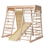 Indoor Climbing Play Gym with Slide & Swing  - VARNISHED WOOD