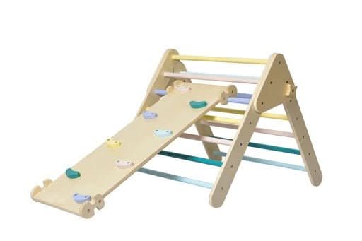 Foldable Pikler Triangle with Climbing Ramp - Grey or Pastel
