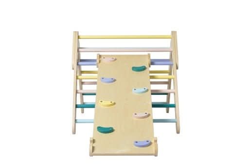 Foldable Pikler Triangle with Climbing Ramp - Grey or Pastel