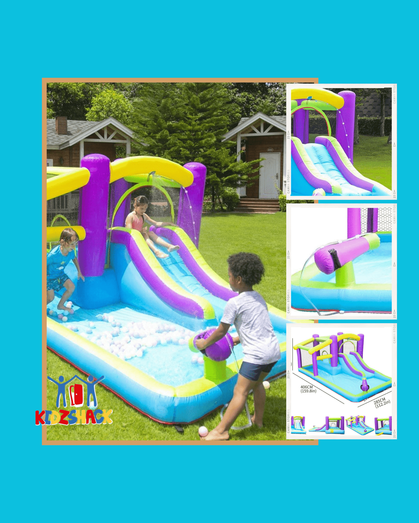 Inflatable Water Park with Slide and Gun Kidzshack – Kidzshack